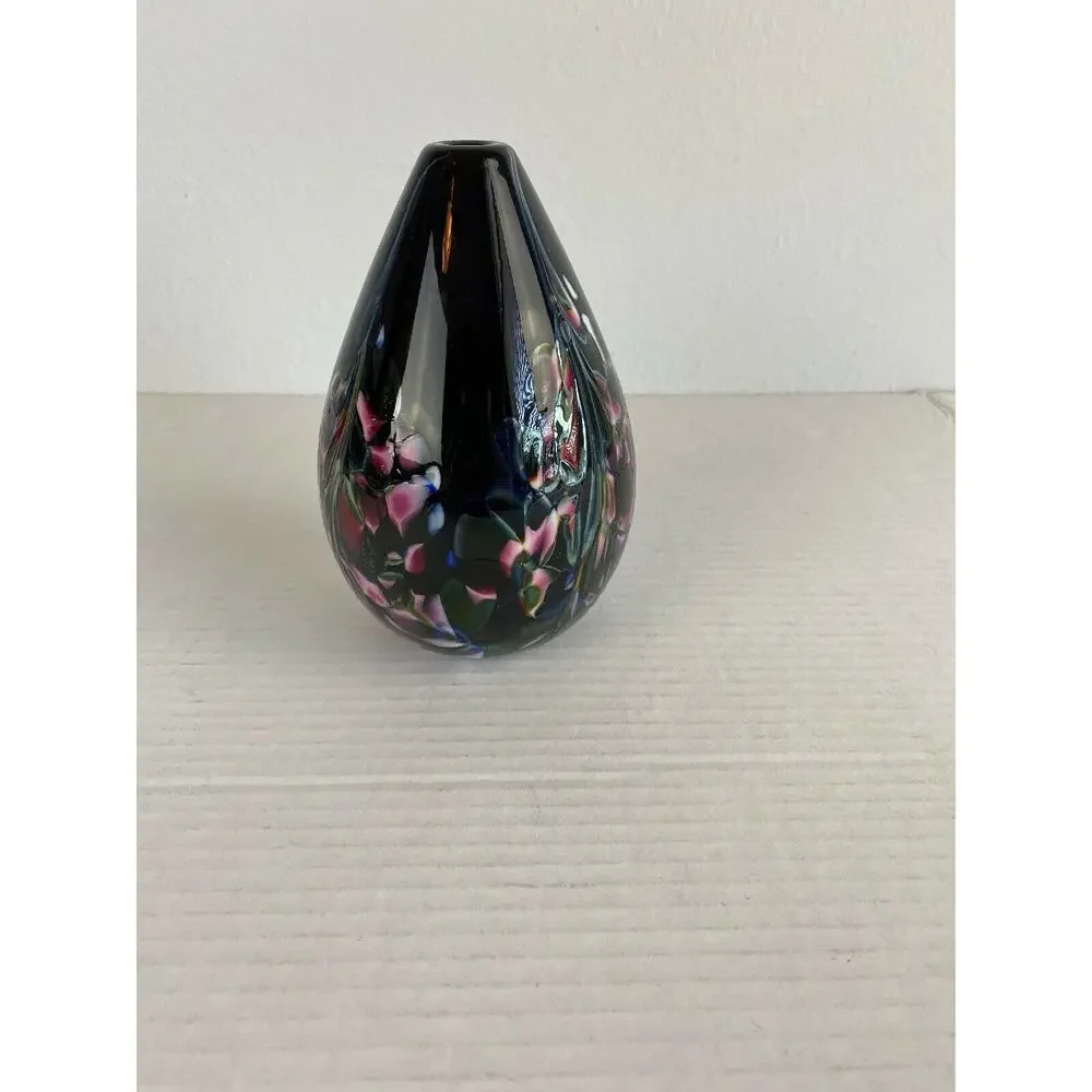 Vintage Hand Blown Art Glass Bud Vase Confetti Texture Floral Flowers Multicolor